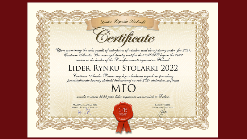 MFO Liderem Rynku Stolarki na 2022